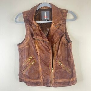 Vintage Jeans by Buffalo Vest Womens PM Festival Western Faux Leather Zip Pocket